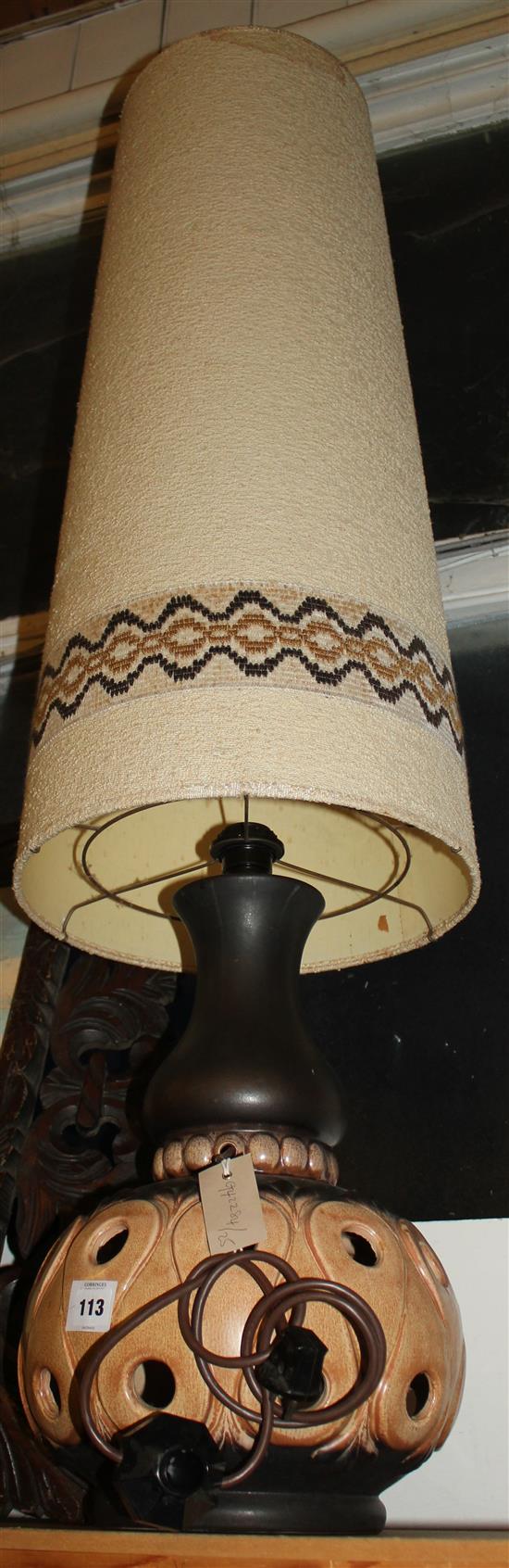 1970s German pottery lamp & shade